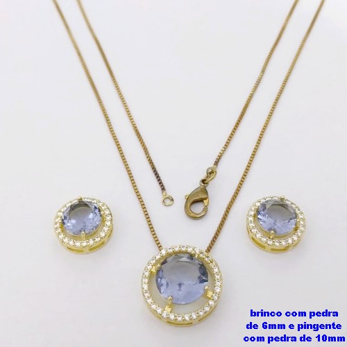 CONJUNTO NO BRUTO PRONTO PARA O BANHO-CONJUNTO COM CORRENTE VENEZIANA DE 45CM - PINGENTE DE10MM E BRINCO DE 6MM CRAVEJADO EM MICRO ZIRCONIAS - PESO 4.9GR- BRU26871