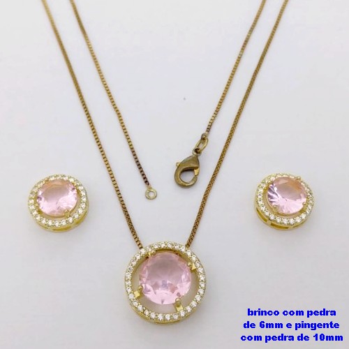 CONJUNTO NO BRUTO PRONTO PARA O BANHO-CONJUNTO COM CORRENTE VENEZIANA DE 45CM - PINGENTE DE10MM E BRINCO DE 6MM CRAVEJADO EM MICRO ZIRCONIAS - PESO 4.9GR- BRU26872