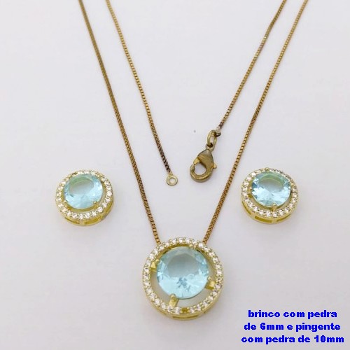 CONJUNTO NO BRUTO PRONTO PARA O BANHO-CONJUNTO COM CORRENTE VENEZIANA DE 45CM - PINGENTE DE10MM E BRINCO DE 6MM CRAVEJADO EM MICRO ZIRCONIAS - PESO 4.9GR- BRU26873