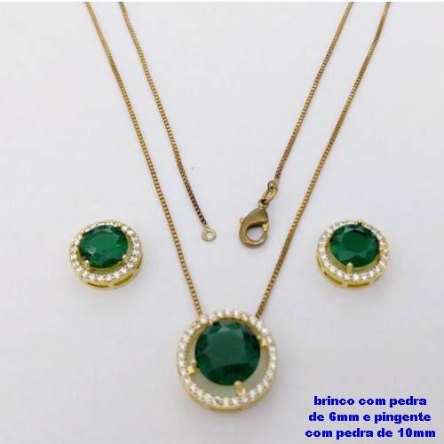 CONJUNTO NO BRUTO PRONTO PARA O BANHO-CONJUNTO COM CORRENTE VENEZIANA DE 45CM - PINGENTE DE10MM E BRINCO DE 6MM CRAVEJADO EM MICRO ZIRCONIAS - PESO 4.9GR- BRU26874