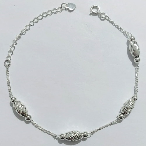 PULSEIRA FOLHEADA A PRATA COM 50 MILÉSIMOS + VERNIZ DIAMOND - PULSEIRA COM DETALHES OVAIS 17CM + EXTENSOR - PRA1194