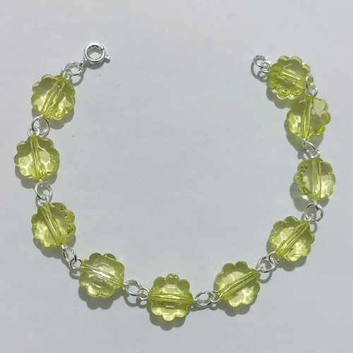 PULSEIRA FOLHEADA A PRATA COM 50 MILÉSIMOS + VERNIZ DIAMOND - PULSEIRA COM FLORES ACRÍLICAS 17CM - PRA1195