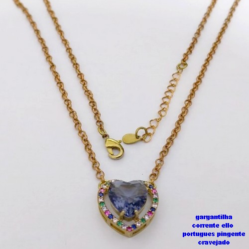 GARGANTILHA NO BRUTO PRONTO PARA O BANHO(CX193) -COM CORRENTE ELLO PORTUGUES DE 45CM - PINGENTE COM BASE 16MM CRAVEJADA EM ALTA FUSÃO - ZIRCONIA 10MM - PESO 6.6GR - BRU26892