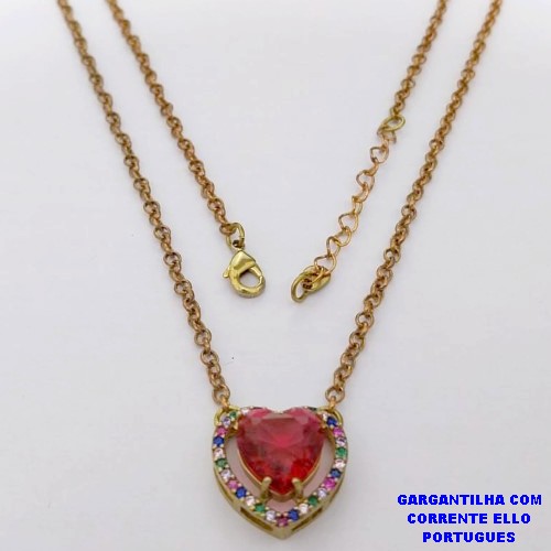 GARGANTILHA NO BRUTO PRONTO PARA O BANHO(CX193) -COM CORRENTE ELLO PORTUGUES DE 45CM - PINGENTE COM BASE 16MM CRAVEJADA EM ALTA FUSÃO - ZIRCONIA 10MM - PESO 6.6GR - BRU26902