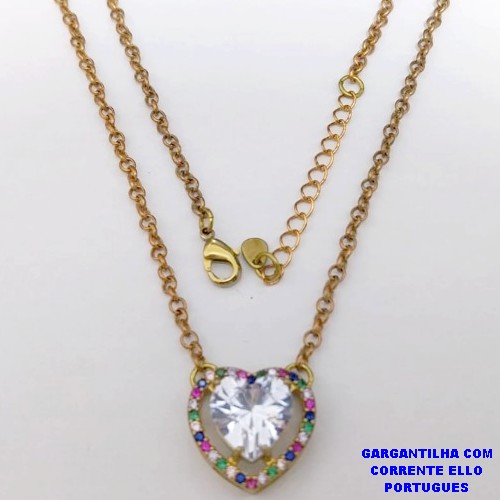 GARGANTILHA NO BRUTO PRONTO PARA O BANHO(CX193) -COM CORRENTE ELLO PORTUGUES DE 45CM - PINGENTE COM BASE 16MM CRAVEJADA EM ALTA FUSÃO - ZIRCONIA 10MM - PESO 6.6GR - BRU26903