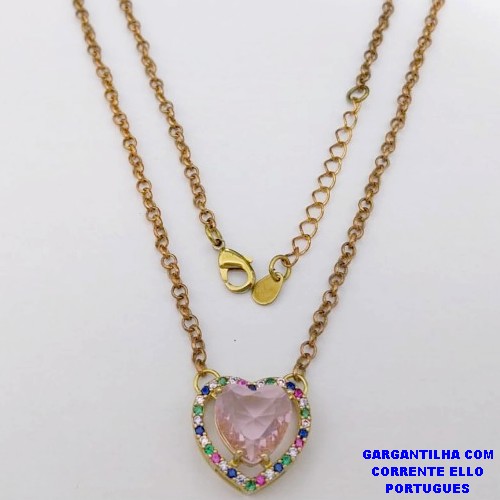 GARGANTILHA NO BRUTO PRONTO PARA O BANHO(CX193) -COM CORRENTE ELLO PORTUGUES DE 45CM - PINGENTE COM BASE 16MM CRAVEJADA EM ALTA FUSÃO - ZIRCONIA 10MM - PESO 6.6GR - BRU26904