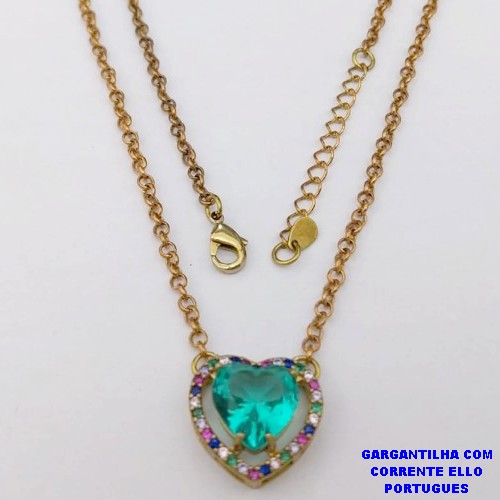 GARGANTILHA NO BRUTO PRONTO PARA O BANHO(CX193) -COM CORRENTE ELLO PORTUGUES DE 45CM - PINGENTE COM BASE 16MM CRAVEJADA EM ALTA FUSÃO - ZIRCONIA 10MM - PESO 6.6GR - BRU26905