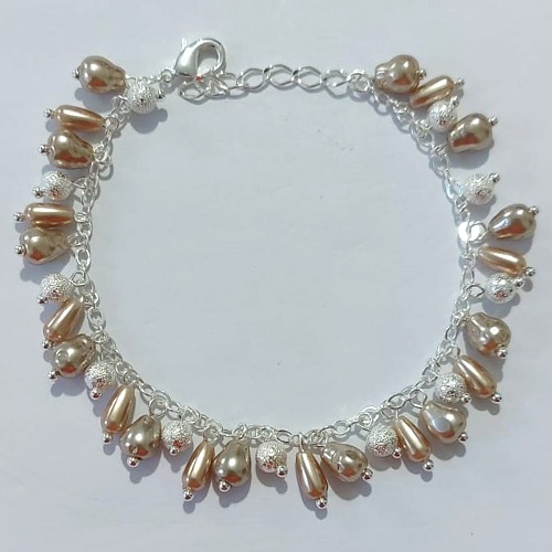 PULSEIRA FOLHEADA A PRATA COM 50 MILÉSIMOS + VERNIZ DIAMOND - PULSEIRA 17CM + EXTENSOR - COM ESFERAS - PRA1220