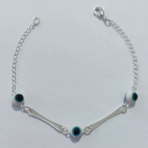 PULSEIRA FOLHEADA A PRATA COM 50 MILÉSIMOS + VERNIZ DIAMOND - PULSEIRA 16CM - COM OLHOS GREGOS - PRA1221