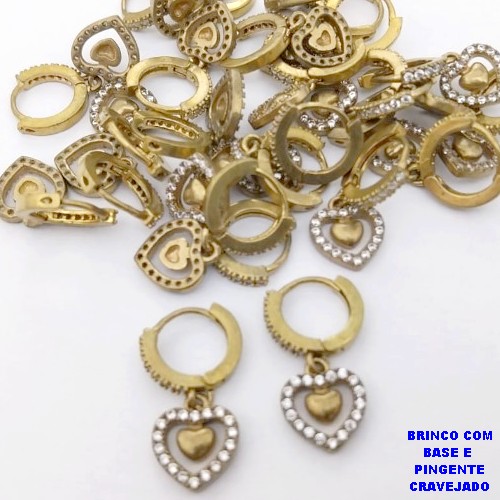 BRINCO NO BRUTO PRONTO PARA O BANHO(CX194)- BRINCO COM ARGOLINHA CRAVEJADA DE 12MM E PINGENTE DE 10MM )- PESO TOTAL 2.8GR - BRU26954