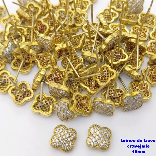 BRINCO NO BRUTO PRONTO PARA O BANHO(CX194)- BRINCO DE PINO TRECO CRAVEJADO DE 10MM )- PESO TOTAL 1.1GR - BRU26956
