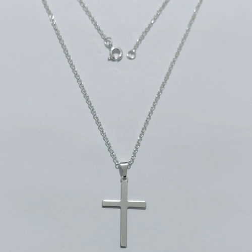 GARGANTILHA FOLHEADA A PRATA COM 50 MILÉSIMOS + VERNIZ DIAMOND - GARGANTILHA COM PINGENTE CRUCIFIXO 28MM PRA1229