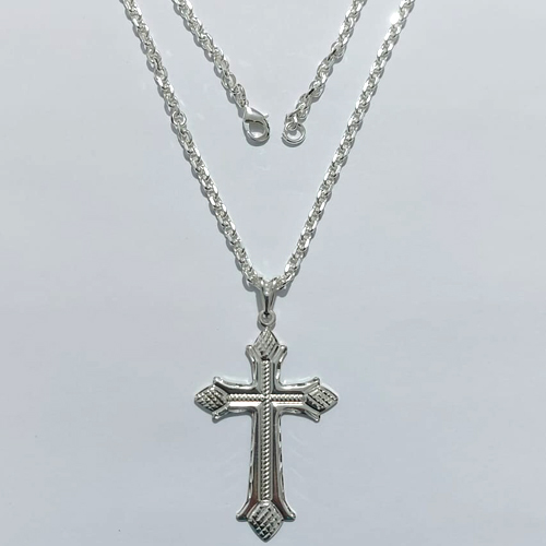 GARGANTILHA FOLHEADA A PRATA COM 50 MILÉSIMOS + VERNIZ DIAMOND - GARGANTILHA COM PINGENTE CRUCIFIXO 54MM PRA1230