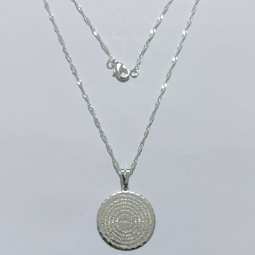 GARGANTILHA FOLHEADA A PRATA COM 50 MILÉSIMOS + VERNIZ DIAMOND - GARGANTILHA COM PINGENTE MEDALHA COM ORAÇÃO 25MM PRA1232