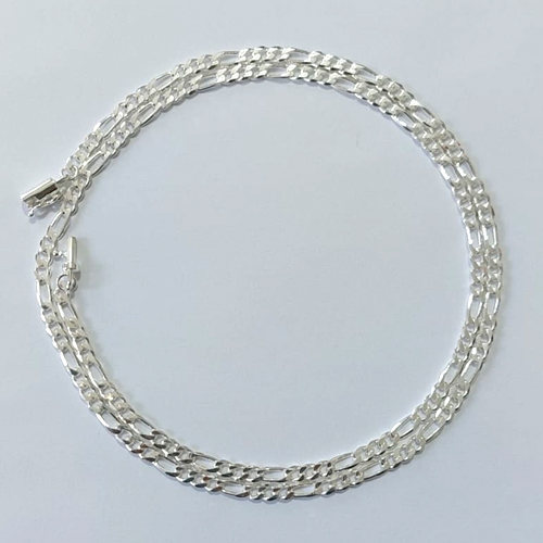CORRENTE FOLHEADA A PRATA COM 50 MILÉSIMOS + VERNIZ DIAMOND - CORRENTE 3X1 60CM COM FECHO CANHÃO - PRA1241