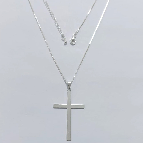 GARGANTILHA FOLHEADA A PRATA COM 50 MILÉSIMOS + VERNIZ DIAMOND - GARGANTILHA COM PINGENTE CRUCIFIXO 43MM - PRA1252