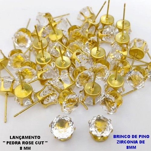 BRINCO NO BRUTO PRONTO PARA O BANHO(POTE)BRINCO DE PINO 100% LATÃO COM PEDRA DE " PEDRA ROSE CUT " TAMANHO 8MM / PESO DO PAR 1.2GR / BRU28012