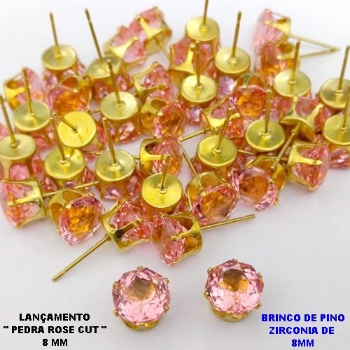 BRINCO NO BRUTO PRONTO PARA O BANHO(POTE)BRINCO DE PINO 100% LATÃO COM PEDRA DE " PEDRA ROSE CUT " TAMANHO 8MM / PESO DO PAR 1.2GR / BRU28013