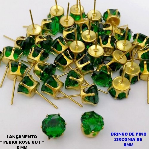 BRINCO NO BRUTO PRONTO PARA O BANHO(POTE)BRINCO DE PINO 100% LATÃO COM PEDRA DE " PEDRA ROSE CUT " TAMANHO 8MM / PESO DO PAR 1.2GR / BRU28014
