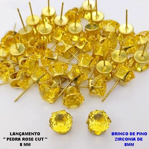 BRINCO NO BRUTO PRONTO PARA O BANHO(POTE)BRINCO DE PINO 100% LATÃO COM PEDRA DE " PEDRA ROSE CUT " TAMANHO 8MM / PESO DO PAR 1.2GR / BRU28015