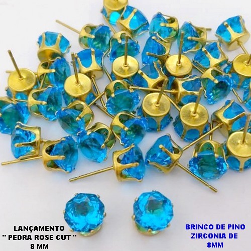 BRINCO NO BRUTO PRONTO PARA O BANHO(POTE)BRINCO DE PINO 100% LATÃO COM PEDRA DE " PEDRA ROSE CUT " TAMANHO 8MM / PESO DO PAR 1.2GR / BRU28016