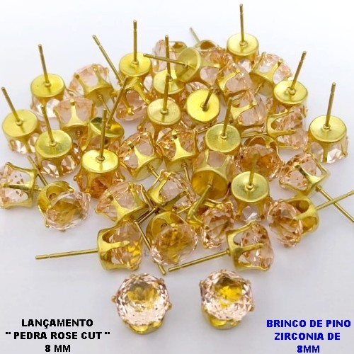 BRINCO NO BRUTO PRONTO PARA O BANHO(POTE)BRINCO DE PINO 100% LATÃO COM PEDRA DE " PEDRA ROSE CUT " TAMANHO 8MM / PESO DO PAR 1.2GR / BRU28018