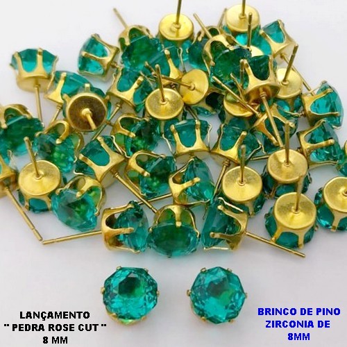 BRINCO NO BRUTO PRONTO PARA O BANHO(POTE)BRINCO DE PINO 100% LATÃO COM PEDRA DE " PEDRA ROSE CUT " TAMANHO 8MM / PESO DO PAR 1.2GR / BRU28020