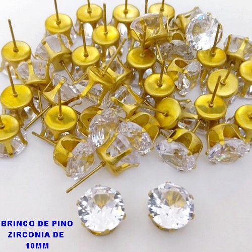 BRINCO NO BRUTO PRONTO PARA O BANHO(POTE) BRINCO DE PINO 100% LATÃO COM PEDRA DE " PEDRA DE ZIRCONIA DE 10MM - PESO 2.4GR / BRU28025