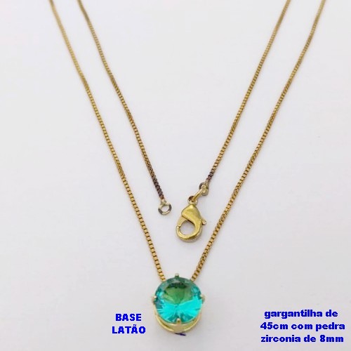 GARGANTILHA NO BRUTO PRONTO PARA O BANHO /COM CORRENTE VENEZIANA DE 45CM COM FECHO LAGOSTA / PINGENTE BASE EM LATÃO COM PEDRA DE ZIRCONIA DE 8X8MM / PESO 1,7GR - BRU28030
