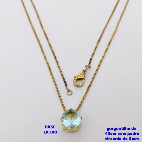 GARGANTILHA NO BRUTO PRONTO PARA O BANHO /COM CORRENTE VENEZIANA DE 45CM COM FECHO LAGOSTA / PINGENTE BASE EM LATÃO COM PEDRA DE ZIRCONIA DE 8MM / PESO 1,7GR - BRU28034