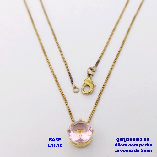 GARGANTILHA NO BRUTO PRONTO PARA O BANHO /COM CORRENTE VENEZIANA DE 45CM COM FECHO LAGOSTA / PINGENTE BASE EM LATÃO COM PEDRA DE ZIRCONIA DE 8MM / PESO 1,7GR - BRU28036