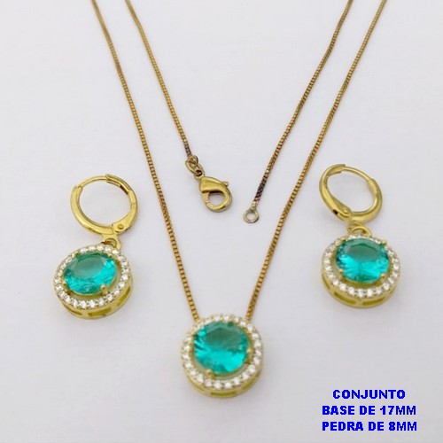 CONJUNTO NO BRUTO PRONTO PARA O BANHO /COM CORRENTE VENEZIANA DE 45CM COM FECHO LAGOSTA BRINCO DE ARGOLINHA DE PRESSÃO/ BASE EM ALTA FUSÃO CREVEJADA / ZIRCONIA DE 8MM / PESO 6.8GR - BRU28040
