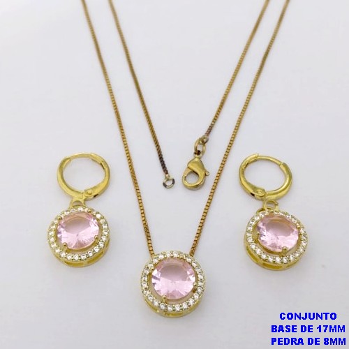 CONJUNTO NO BRUTO PRONTO PARA O BANHO /COM CORRENTE VENEZIANA DE 45CM COM FECHO LAGOSTA BRINCO DE ARGOLINHA DE PRESSÃO/ BASE EM ALTA FUSÃO CREVEJADA / ZIRCONIA DE 8MM / PESO 6.8GR - BRU28041