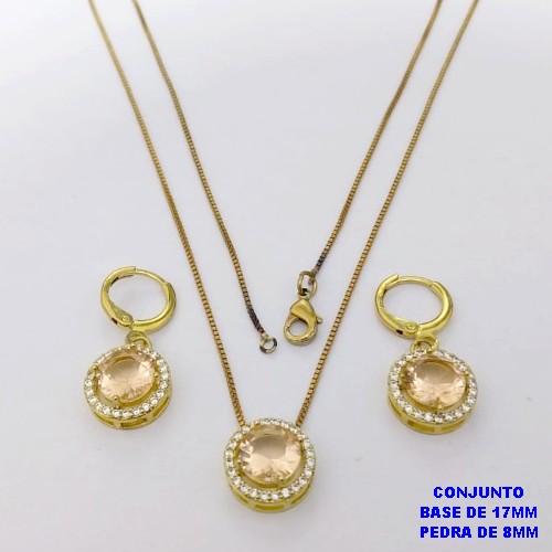 CONJUNTO NO BRUTO PRONTO PARA O BANHO /COM CORRENTE VENEZIANA DE 45CM COM FECHO LAGOSTA BRINCO DE ARGOLINHA DE PRESSÃO/ BASE EM ALTA FUSÃO CREVEJADA / ZIRCONIA DE 8MM / PESO 6.8GR - BRU28042