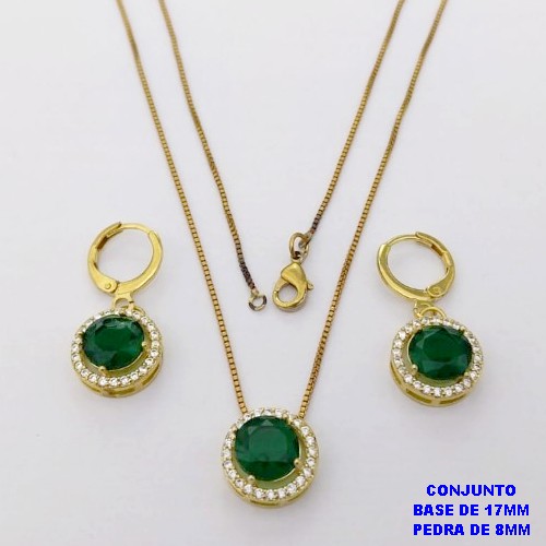 CONJUNTO NO BRUTO PRONTO PARA O BANHO /COM CORRENTE VENEZIANA DE 45CM COM FECHO LAGOSTA BRINCO DE ARGOLINHA DE PRESSÃO/ BASE EM ALTA FUSÃO CREVEJADA / ZIRCONIA DE 8MM / PESO 6.8GR - BRU28043