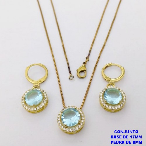 CONJUNTO NO BRUTO PRONTO PARA O BANHO /COM CORRENTE VENEZIANA DE 45CM COM FECHO LAGOSTA BRINCO DE ARGOLINHA DE PRESSÃO/ BASE EM ALTA FUSÃO CREVEJADA / ZIRCONIA DE 8MM / PESO 6.8GR - BRU28044