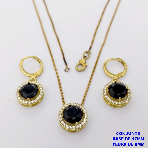 CONJUNTO NO BRUTO PRONTO PARA O BANHO /COM CORRENTE VENEZIANA DE 45CM COM FECHO LAGOSTA BRINCO DE ARGOLINHA DE PRESSÃO/ BASE EM ALTA FUSÃO CREVEJADA / ZIRCONIA DE 8MM / PESO 6.8GR - BRU28045