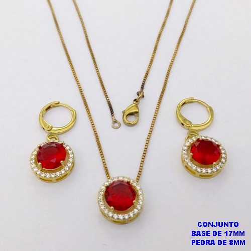 CONJUNTO NO BRUTO PRONTO PARA O BANHO /COM CORRENTE VENEZIANA DE 45CM COM FECHO LAGOSTA BRINCO DE ARGOLINHA DE PRESSÃO/ BASE EM ALTA FUSÃO CREVEJADA / ZIRCONIA DE 8MM / PESO 6.8GR - BRU28046