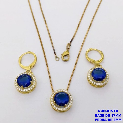 CONJUNTO NO BRUTO PRONTO PARA O BANHO /COM CORRENTE VENEZIANA DE 45CM COM FECHO LAGOSTA BRINCO DE ARGOLINHA DE PRESSÃO/ BASE EM ALTA FUSÃO CREVEJADA / ZIRCONIA DE 8MM / PESO 6.8GR - BRU28048