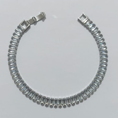 PULSEIRA FOLHEADA A PRATA COM 50 MILÉSIMOS + VERNIZ DIAMOND - PULSEIRA 17CM TODA EM ZIRCÔNIA CRISTAL - PRA1264