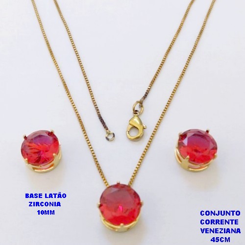 CONJUNTO NO BRUTO PRONTO PARA O BANHO(pote) COM CORRENTE VENEZIANA DE 45CM / PINGENTE E BRINCO COM BASE EM LATÃO E PEDRA ZIRCONIA DE 10MM / PESO 4.9GR - BRU28063