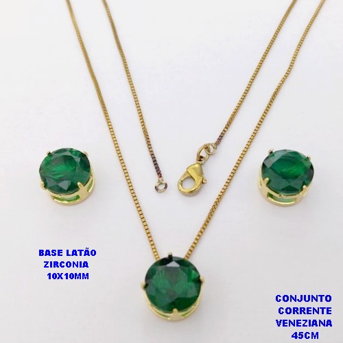 CONJUNTO NO BRUTO PRONTO PARA O BANHO(pote) COM CORRENTE VENEZIANA DE 45CM / PINGENTE E BRINCO COM BASE EM LATÃO E PEDRA ZIRCONIA DE 10X10MM / PESO 4.9GR - BRU28080