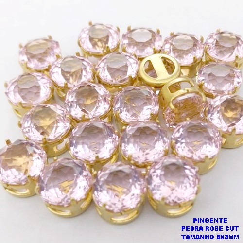 PINGENTE NO BRUTO PRONTO PARA O BANHO(POTE)PINGENTE BASE LATÃO 100% COM PEDRA DE " PEDRA ROSE CUT " TAMANHO 8X8MM / PESO DO PAR 0,07GR / BRU28091