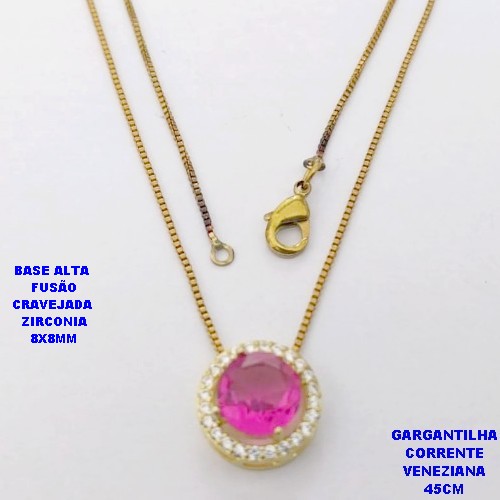 GARGANTILHA NO BRUTO PRONTO PARA O BANHO /COM CORRENTE VENEZIANA DE 45CM COM FECHO LAGOSTA / BASE EM ALTA FUSÃO CREVEJADA / ZIRCONIA DE 8X8MM / PESO 3.1GR - BRU28102