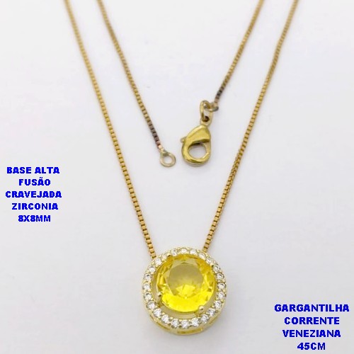 GARGANTILHA NO BRUTO PRONTO PARA O BANHO /COM CORRENTE VENEZIANA DE 45CM COM FECHO LAGOSTA / BASE EM ALTA FUSÃO CREVEJADA / ZIRCONIA DE 8X8MM / PESO 3.1GR - BRU28103