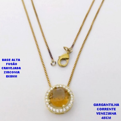 GARGANTILHA NO BRUTO PRONTO PARA O BANHO /COM CORRENTE VENEZIANA DE 45CM COM FECHO LAGOSTA / BASE EM ALTA FUSÃO CREVEJADA / ZIRCONIA DE 8X8MM / PESO 3.1GR - BRU28104