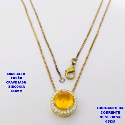 GARGANTILHA NO BRUTO PRONTO PARA O BANHO /COM CORRENTE VENEZIANA DE 45CM COM FECHO LAGOSTA / BASE EM ALTA FUSÃO CREVEJADA / ZIRCONIA DE 8X8MM / PESO 3.1GR - BRU28105