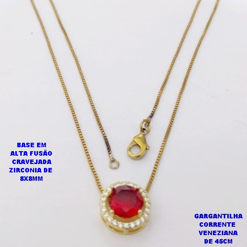 GARGANTILHA NO BRUTO PRONTO PARA O BANHO /COM CORRENTE VENEZIANA DE 45CM COM FECHO LAGOSTA / BASE EM ALTA FUSÃO CREVEJADA / ZIRCONIA DE 8X8MM / PESO 3.1GR - BRU28114