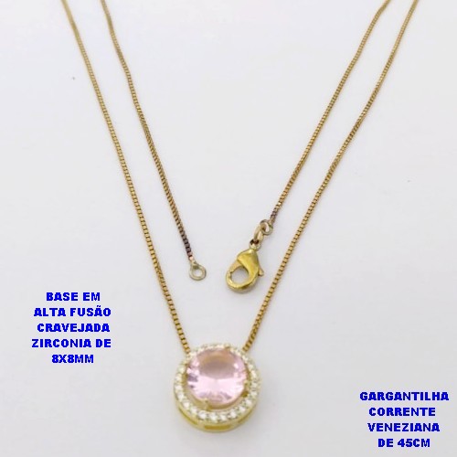 GARGANTILHA NO BRUTO PRONTO PARA O BANHO /COM CORRENTE VENEZIANA DE 45CM COM FECHO LAGOSTA / BASE EM ALTA FUSÃO CREVEJADA / ZIRCONIA DE 8X8MM / PESO 3.1GR - BRU28115