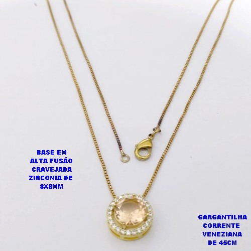 GARGANTILHA NO BRUTO PRONTO PARA O BANHO /COM CORRENTE VENEZIANA DE 45CM COM FECHO LAGOSTA / BASE EM ALTA FUSÃO CREVEJADA / ZIRCONIA DE 8X8MM / PESO 3.1GR - BRU28116